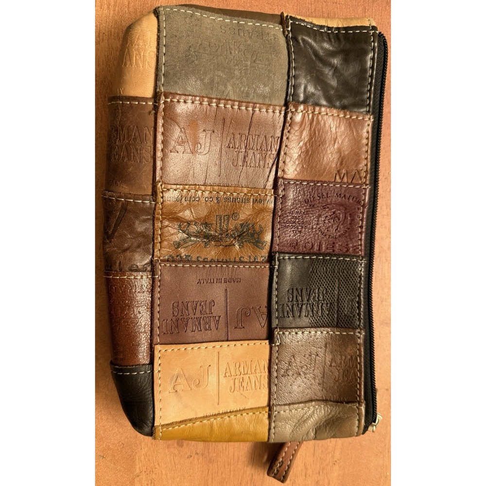 Rare Armani Jeans & Levi's Jeans Leather Patch Purse Clutch Bag‎ Brown